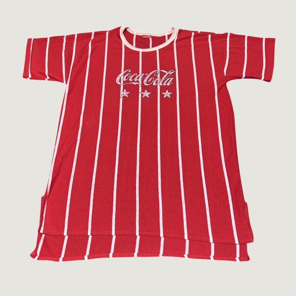 Vintage 80s Coca-Cola T-Shirt Kids One Size‎ 8-14 Striped 3 Stars Red White USA